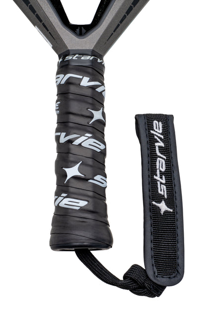 StarVie Drax Pro Touch padel racket handle with Noene Inside grip technology and adjustable wrist cord for comfort and control.